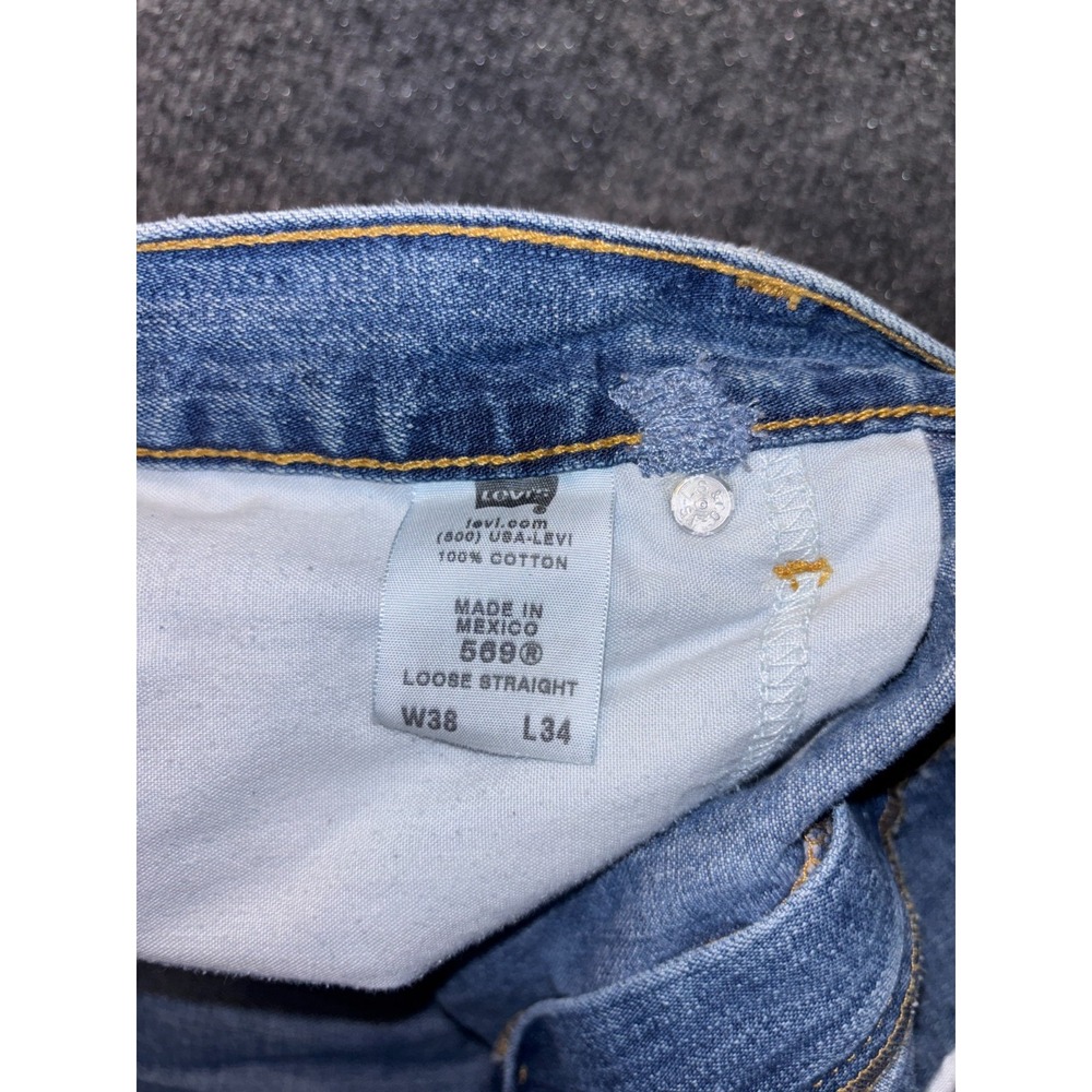 Levi's 569 Straight Jeans Men 38x34 Blue Denim Loose Fit Red Tab Double Stitch - Picture 3 of 10